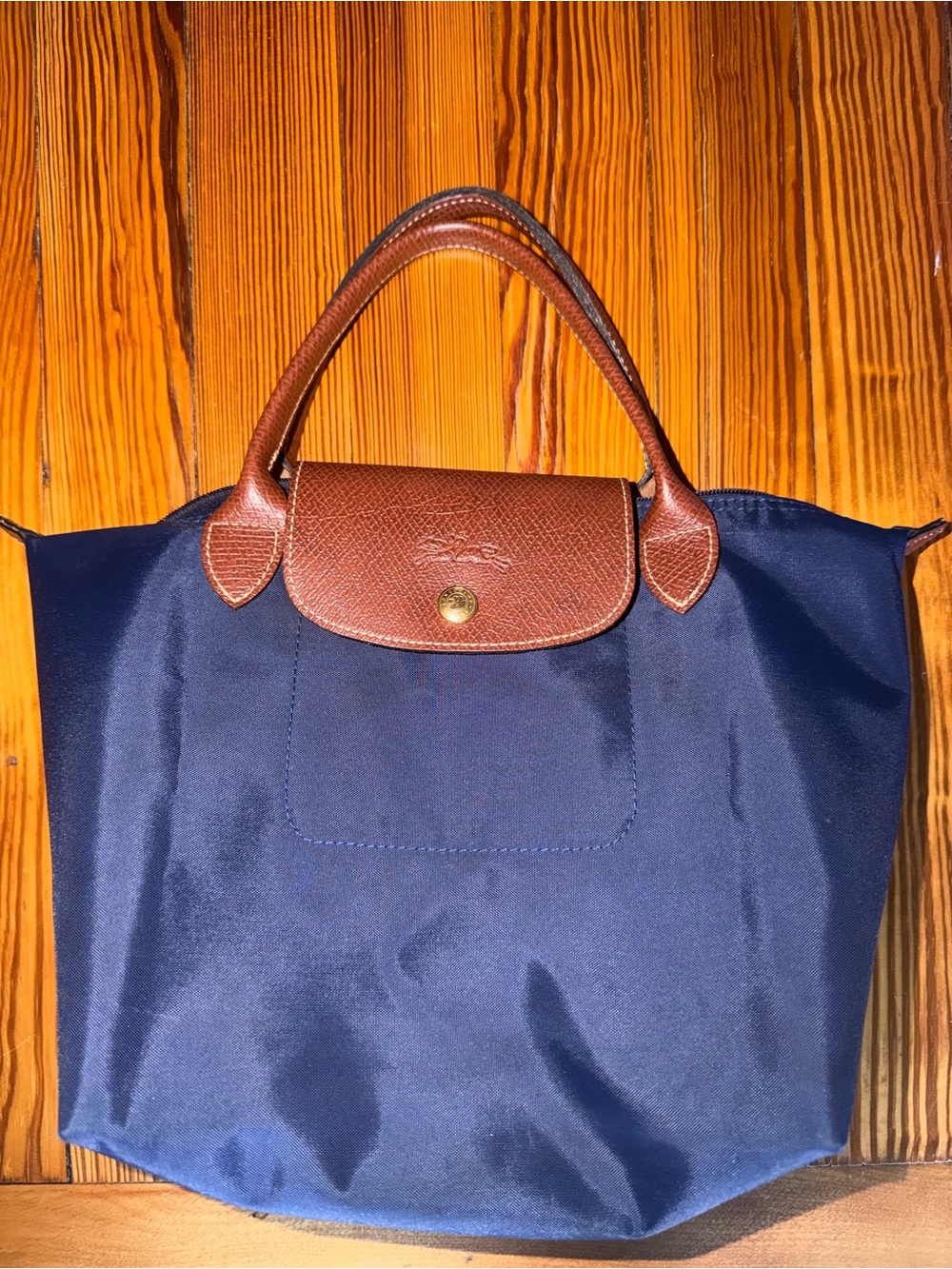 Longchamp Navy and Brown Tote Handbag